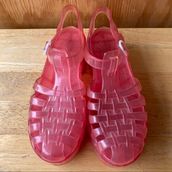Shoes - Pink Plastic Platform Mary Jane Jelly Sandals